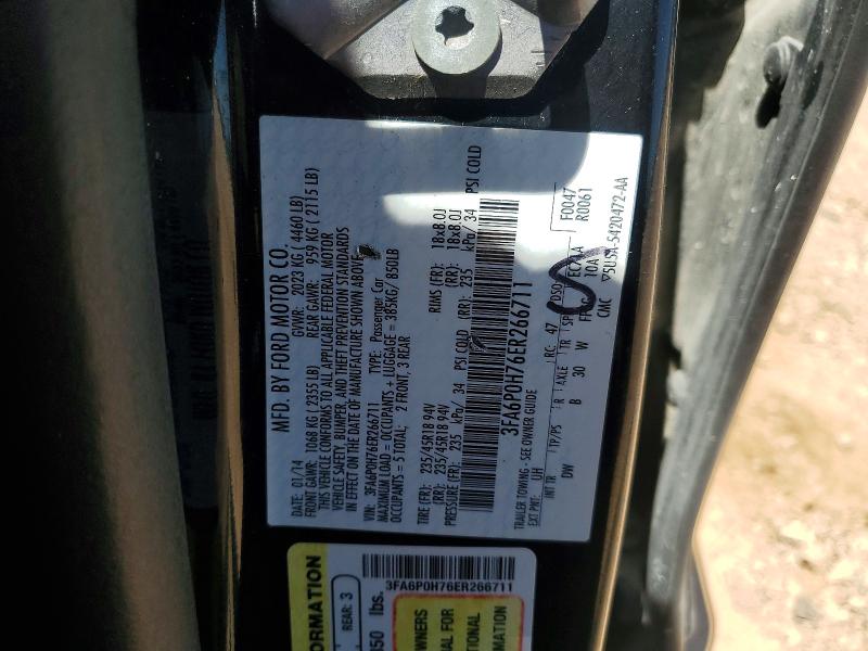2014 Ford Fusion მანქანა იყიდება აუქციონზე, vin: 3FA6P0H76ER266711, აუქციონის ნომერი: 50854736