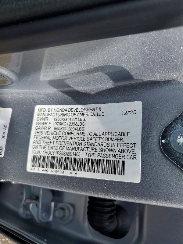 48481596 :رقم المزاد ، 1HGCY1F25SA091463 vin ، 2025 Honda Accord مزاد بيع