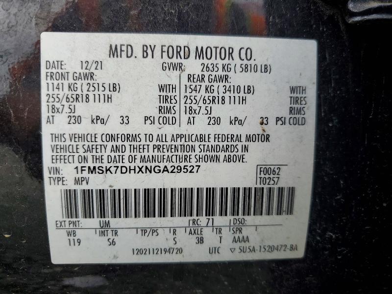 Продаж на аукціоні авто 2022 Ford Explorer, vin: 1FMSK7DHXNGA29527, номер лоту: 48719546