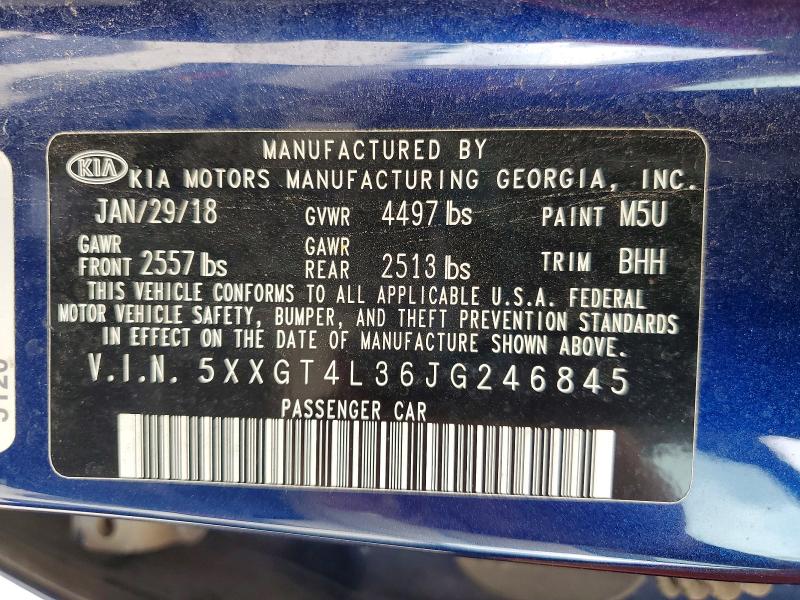 Продажа на аукционе авто 2018 Kia Optima, vin: 5XXGT4L36JG246845, номер лота: 50123856