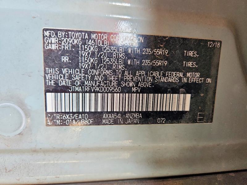Продаж на аукціоні авто 2019 Toyota Rav4, vin: JTMA1RFV9KD009560, номер лоту: 50861276
