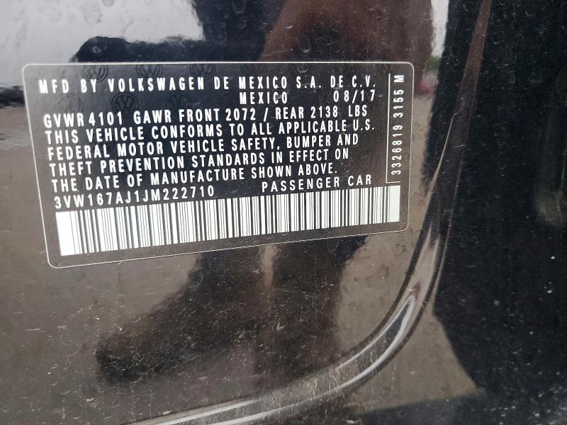 2018 Volkswagen Jetta მანქანა იყიდება აუქციონზე, vin: 3VW167AJ1JM222710, აუქციონის ნომერი: 51326076