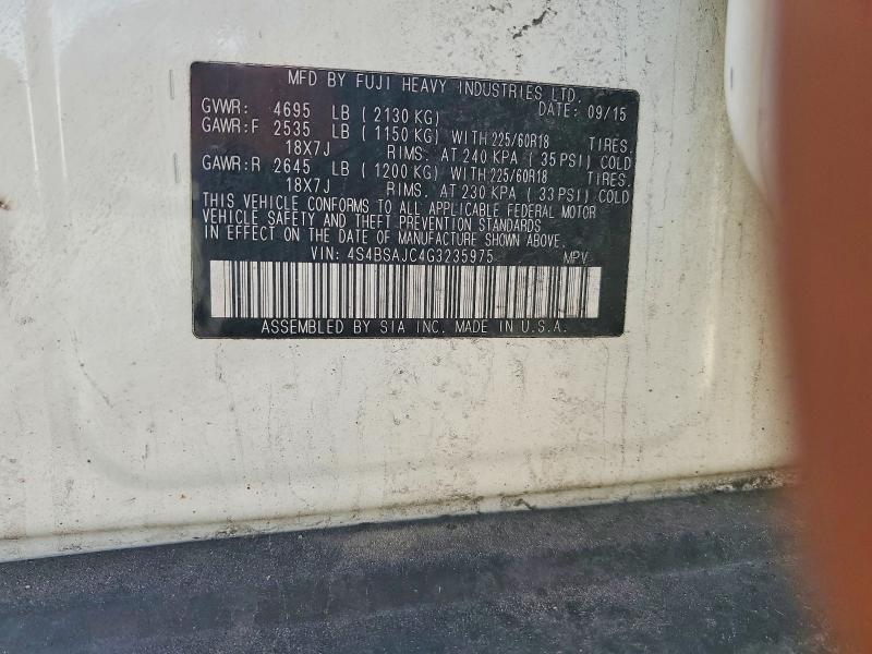 51561206 :رقم المزاد ، 4S4BSAJC4G3235975 vin ، 2016 Subaru Outback مزاد بيع