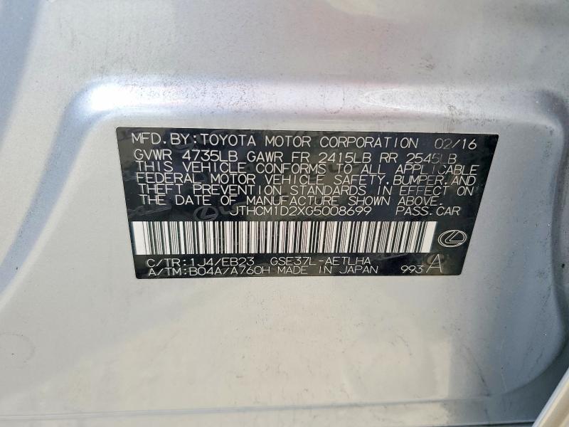 Aukcja sprzedaży 2016 Lexus Is, vin: JTHCM1D2XG5008699, numer aukcji: 51723006