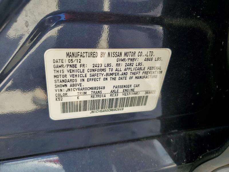Aukcja sprzedaży 2012 Infiniti G37 Sedan, vin: JN1CV6AR0CM682649, numer aukcji: 50163086