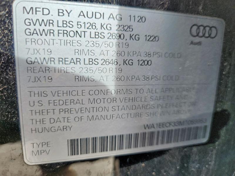 Aukcja sprzedaży 2021 Audi Q3, vin: WA1EECF33M1059953, numer aukcji: 48467256