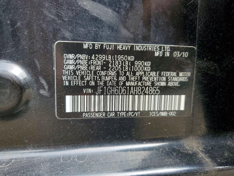 Aukcja sprzedaży 2010 Subaru Impreza, vin: JF1GH6D61AH824865, numer aukcji: 51345536
