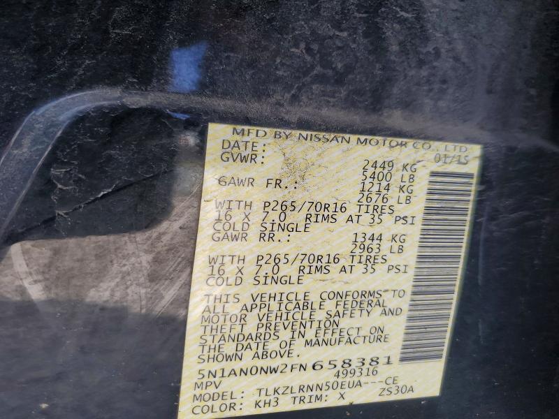 2015 Nissan Xterra მანქანა იყიდება აუქციონზე, vin: 5N1AN0NW2FN658381, აუქციონის ნომერი: 50705866