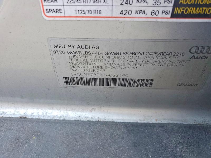 51325986 :رقم المزاد ، WAUNF78P37A033140 vin ، 2007 Audi A3 مزاد بيع