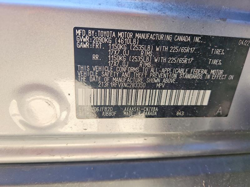 Aukcja sprzedaży 2022 Toyota Rav4, vin: 2T3F1RFVXNC283350, numer aukcji: 50702796