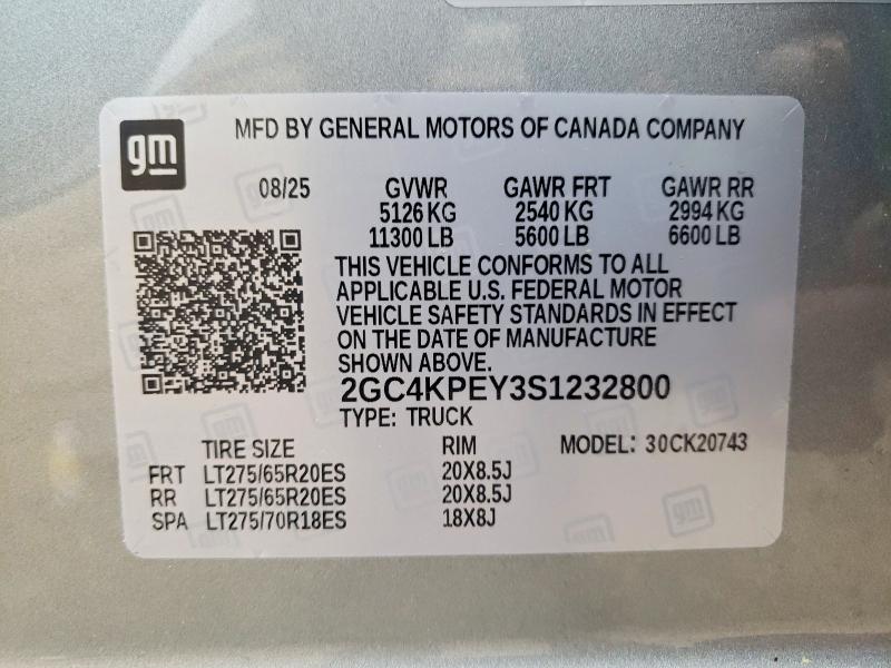 51757246 :رقم المزاد ، 2GC4KPEY3S1232800 vin ، 2025 Chevrolet Silverado مزاد بيع
