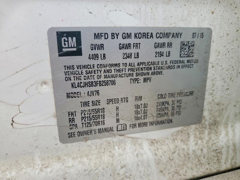 Продаж на аукціоні авто 2015 Buick Encore, vin: KL4CJHSB3FB258706, номер лоту: 47329296
