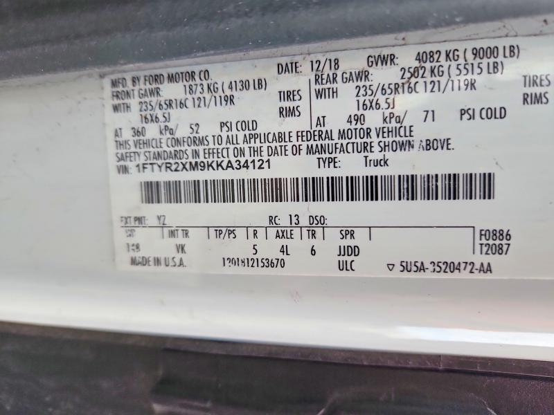 2019 Ford Transit მანქანა იყიდება აუქციონზე, vin: 1FTYR2XM9KKA34121, აუქციონის ნომერი: 50324666