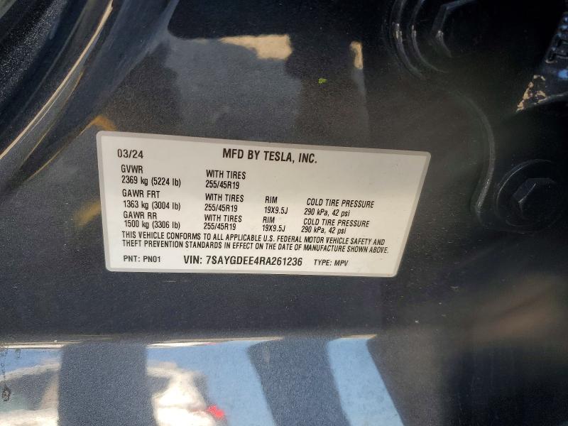 2024 Tesla Model Y მანქანა იყიდება აუქციონზე, vin: 7SAYGDEE4RA261236, აუქციონის ნომერი: 50263036