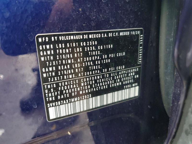 Продаж на аукціоні авто 2021 Volkswagen Tiguan, vin: 3VV3B7AX7MM012923, номер лоту: 51673696