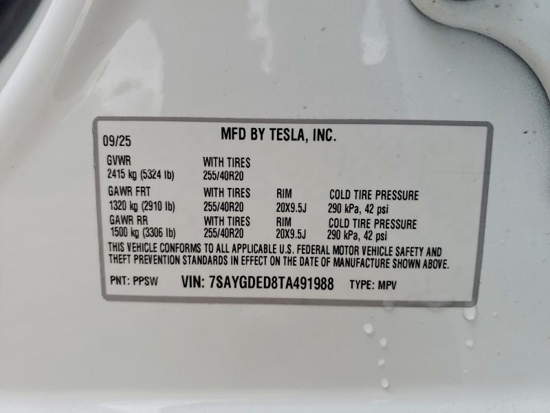 Aukcja sprzedaży 2026 Tesla Model Y, vin: 7SAYGDED8TA491988, numer aukcji: 48134066