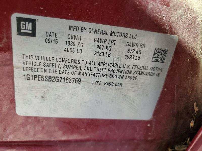 2016 Chevrolet Cruze Limited მანქანა იყიდება აუქციონზე, vin: 1G1PE5SB2G7163769, აუქციონის ნომერი: 50674076