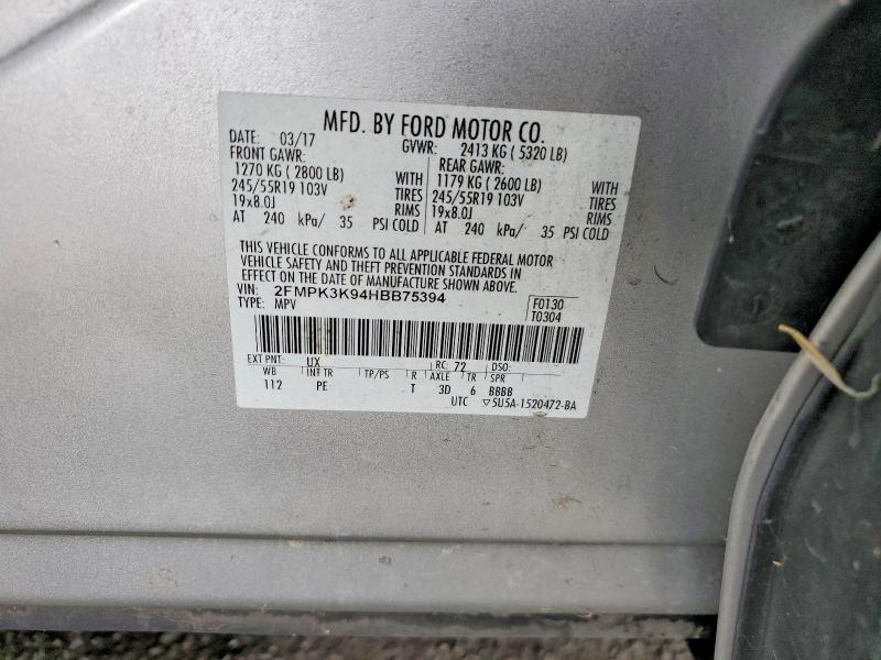 Продаж на аукціоні авто 2017 Ford Edge, vin: 2FMPK3K94HBB75394, номер лоту: 48301516