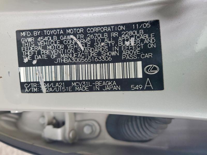 Aukcja sprzedaży 2006 Lexus Es 330, vin: JTHBA30G565163306, numer aukcji: 49826866