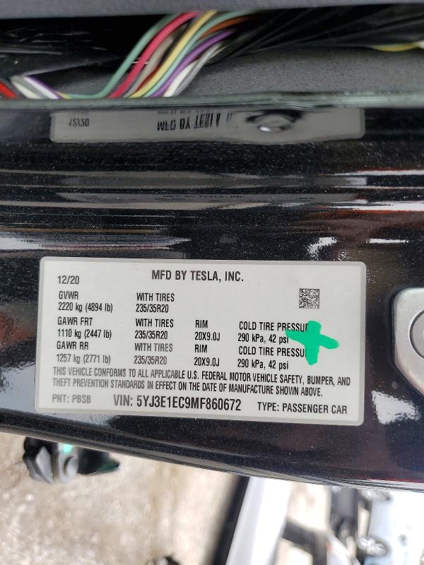 Aukcja sprzedaży 2021 Tesla Model 3, vin: 5YJ3E1EC9MF860672, numer aukcji: 48996966