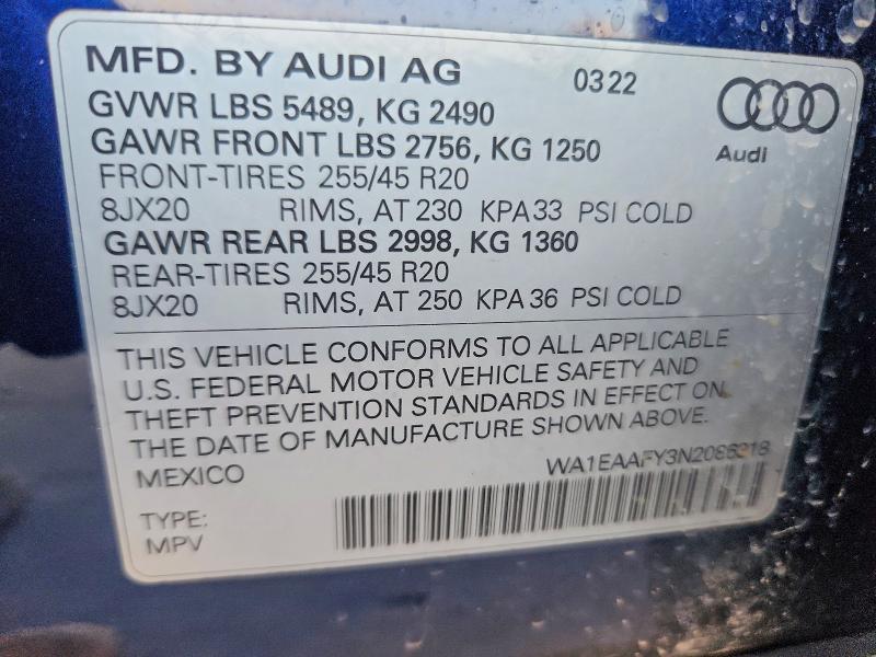 Продаж на аукціоні авто 2022 Audi Q5, vin: WA1EAAFY3N2086318, номер лоту: 50473276