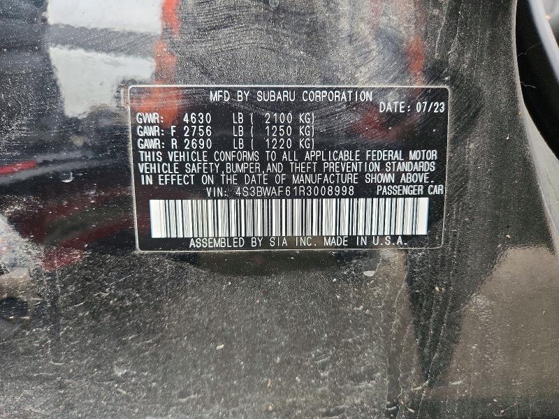 2024 Subaru Legacy მანქანა იყიდება აუქციონზე, vin: 4S3BWAF61R3008998, აუქციონის ნომერი: 51461246