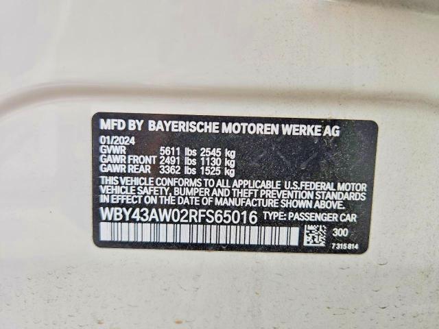 Aukcja sprzedaży 2024 Bmw I4, vin: WBY43AW02RFS65016, numer aukcji: 51642946