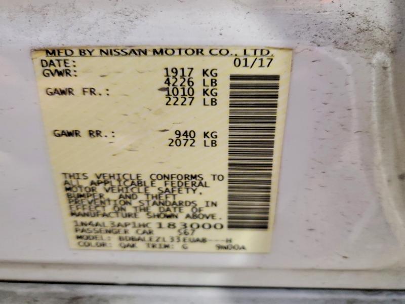 2017 Nissan Altima მანქანა იყიდება აუქციონზე, vin: 1N4AL3AP1HC183000, აუქციონის ნომერი: 50333486