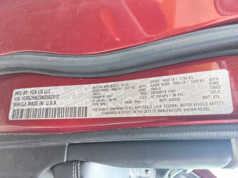 2022 Jeep Grand Cherokee მანქანა იყიდება აუქციონზე, vin: 1C4RJHBG5N8582912, აუქციონის ნომერი: 51127306