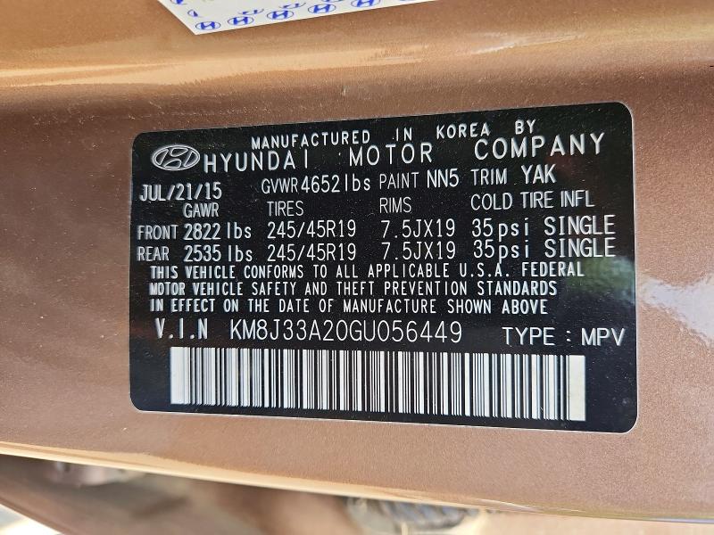 Продаж на аукціоні авто 2016 Hyundai Tucson, vin: KM8J33A20GU056449, номер лоту: 49811406