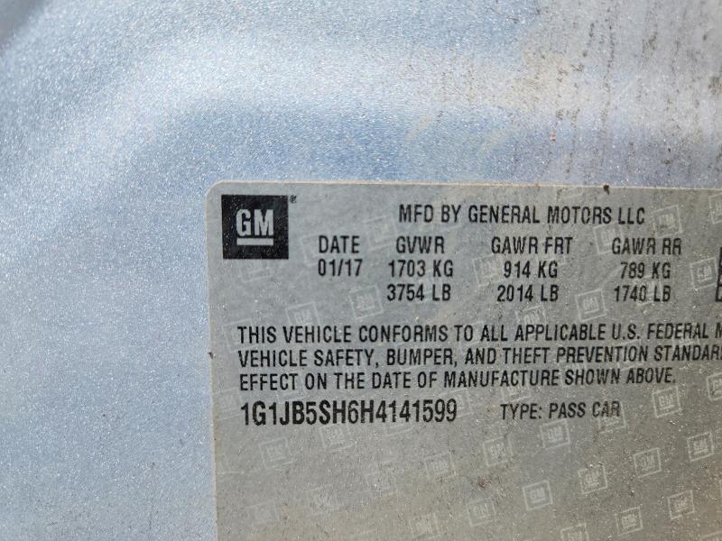 2017 Chevrolet Sonic მანქანა იყიდება აუქციონზე, vin: 1G1JB5SH6H4141599, აუქციონის ნომერი: 48595896