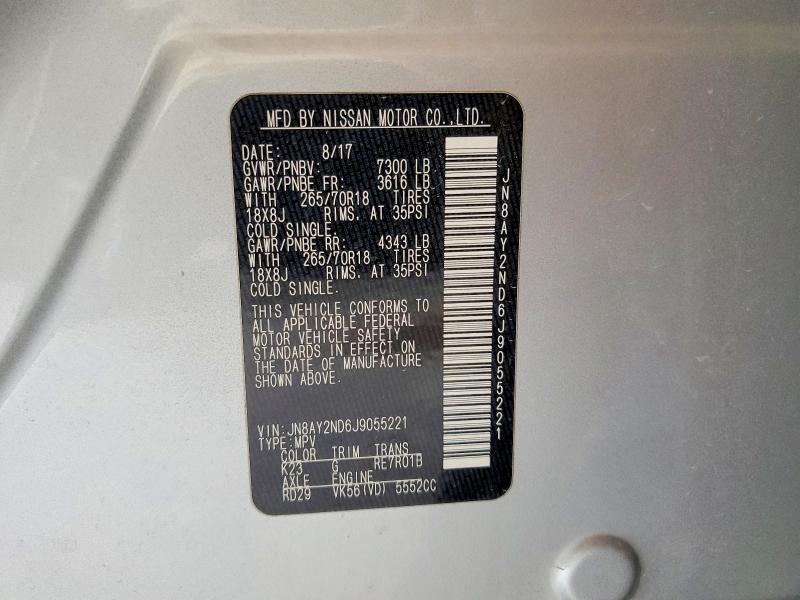 2018 Nissan Armada მანქანა იყიდება აუქციონზე, vin: JN8AY2ND6J9055221, აუქციონის ნომერი: 48747006