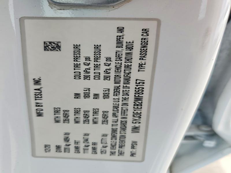 48801906 :رقم المزاد ، 5YJ3E1EB2MF855157 vin ، 2021 Tesla Model 3 مزاد بيع