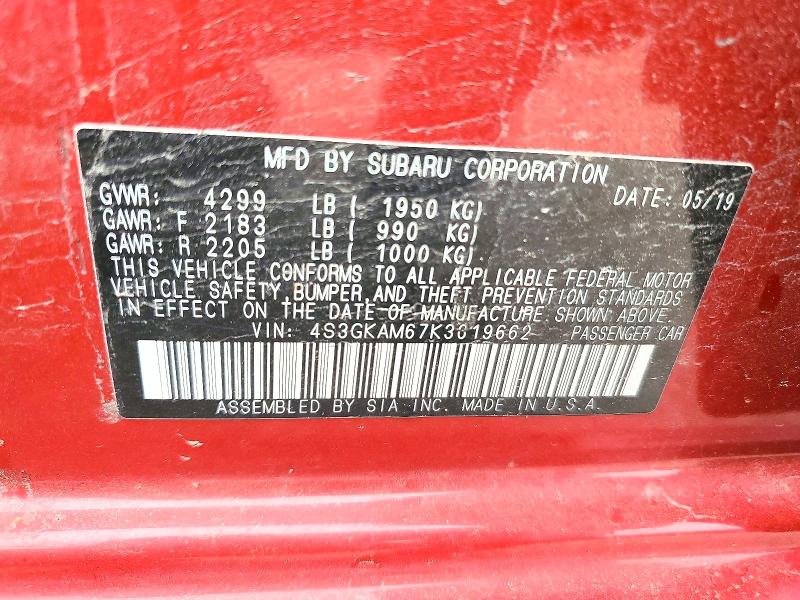 Aukcja sprzedaży 2019 Subaru Impreza, vin: 4S3GKAM67K3619662, numer aukcji: 50979886