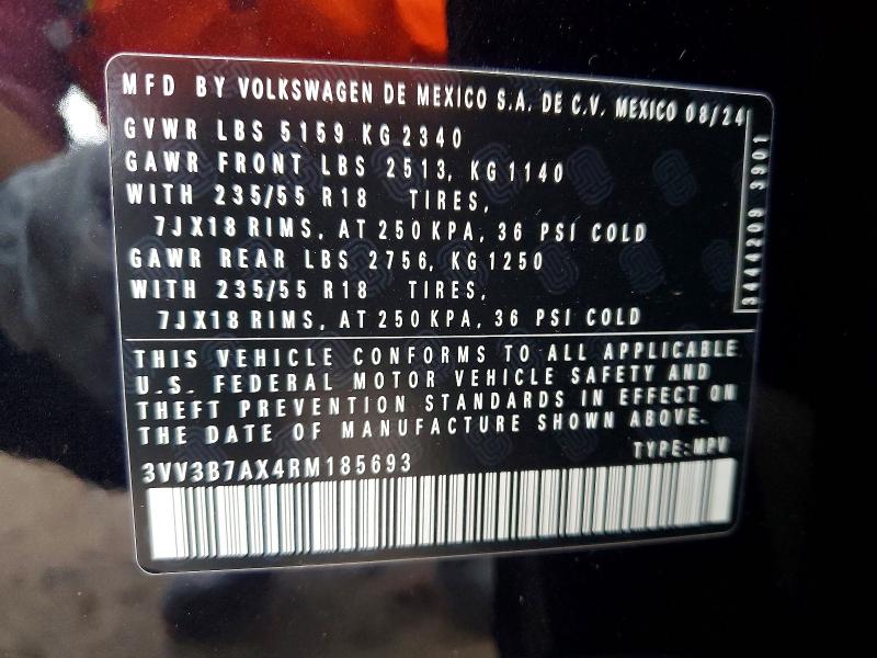Aukcja sprzedaży 2024 Volkswagen Tiguan, vin: 3VV3B7AX4RM185693, numer aukcji: 49422406
