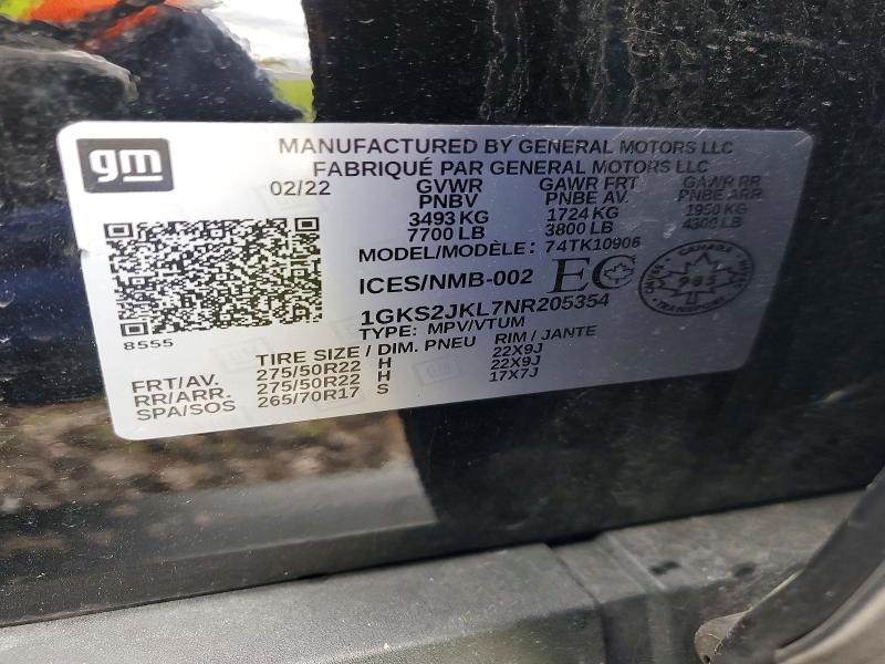 Продаж на аукціоні авто 2022 Gmc Yukon Xl, vin: 1GKS2JKL7NR205354, номер лоту: 50984266