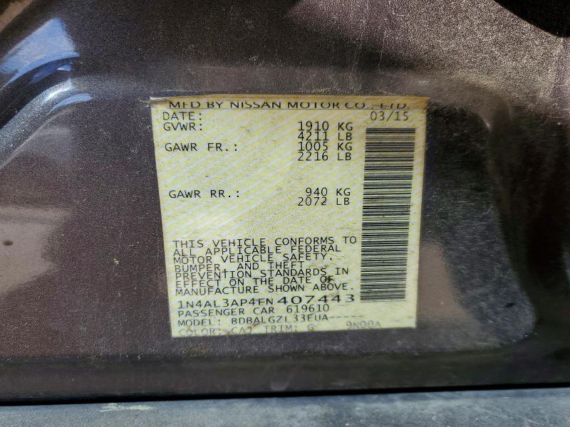 Продажа на аукционе авто 2015 Nissan Altima, vin: 1N4AL3AP4FN407443, номер лота: 50823646