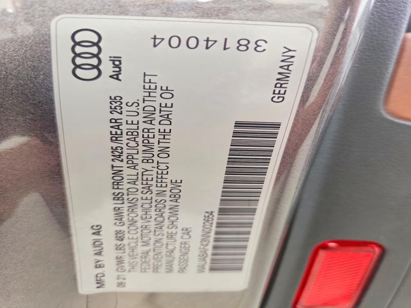 Продаж на аукціоні авто 2022 Audi A4, vin: WAUABAF43NN002654, номер лоту: 48755196
