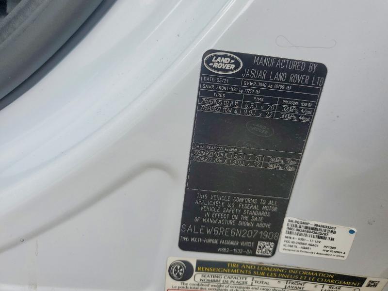 Aukcja sprzedaży 2022 Land Rover Defender, vin: SALEW6RE6N2071908, numer aukcji: 49187816