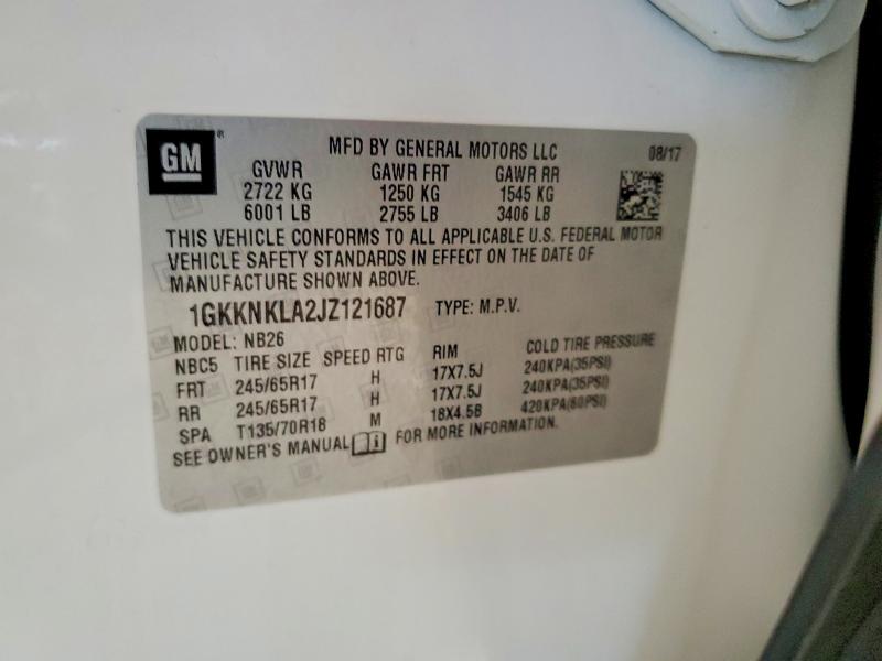 51691286 :رقم المزاد ، 1GKKNKLA2JZ121687 vin ، 2018 Gmc Acadia مزاد بيع