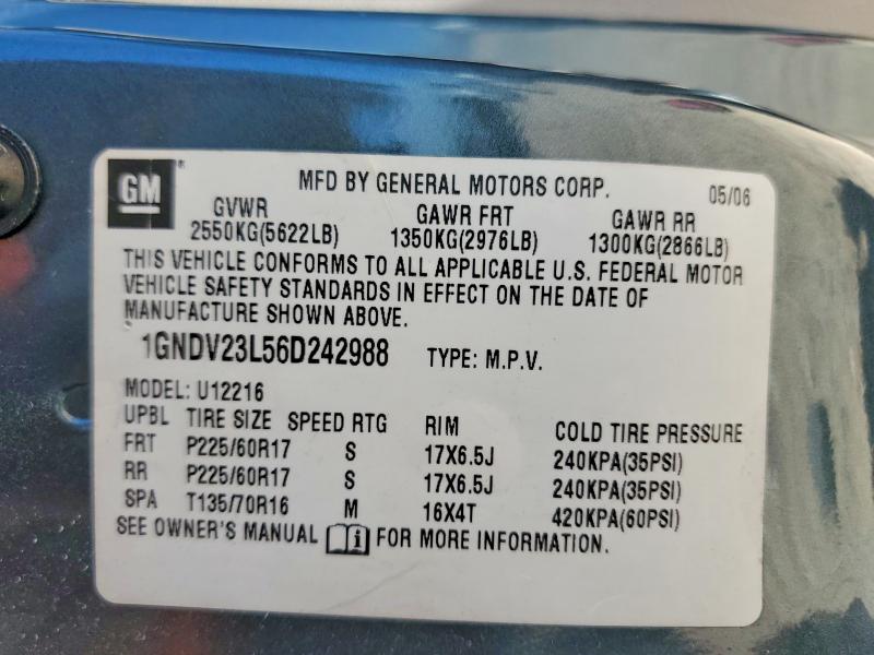 2006 Chevrolet Uplander მანქანა იყიდება აუქციონზე, vin: 1GNDV23L56D242988, აუქციონის ნომერი: 47436306