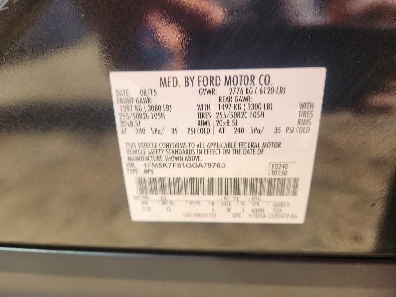 48709566 :رقم المزاد ، 1FM5K7F81GGA79763 vin ، 2016 Ford Explorer مزاد بيع