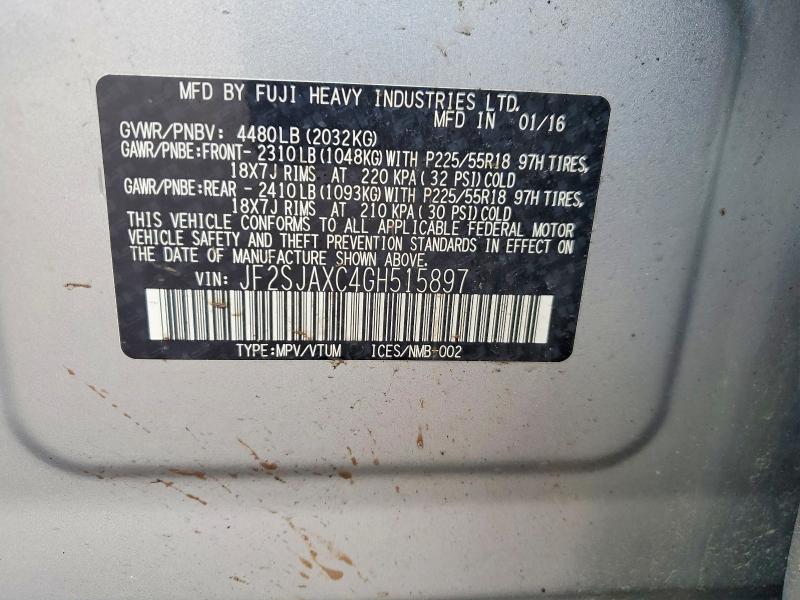 2016 Subaru Forester მანქანა იყიდება აუქციონზე, vin: JF2SJAXC4GH515897, აუქციონის ნომერი: 49914566