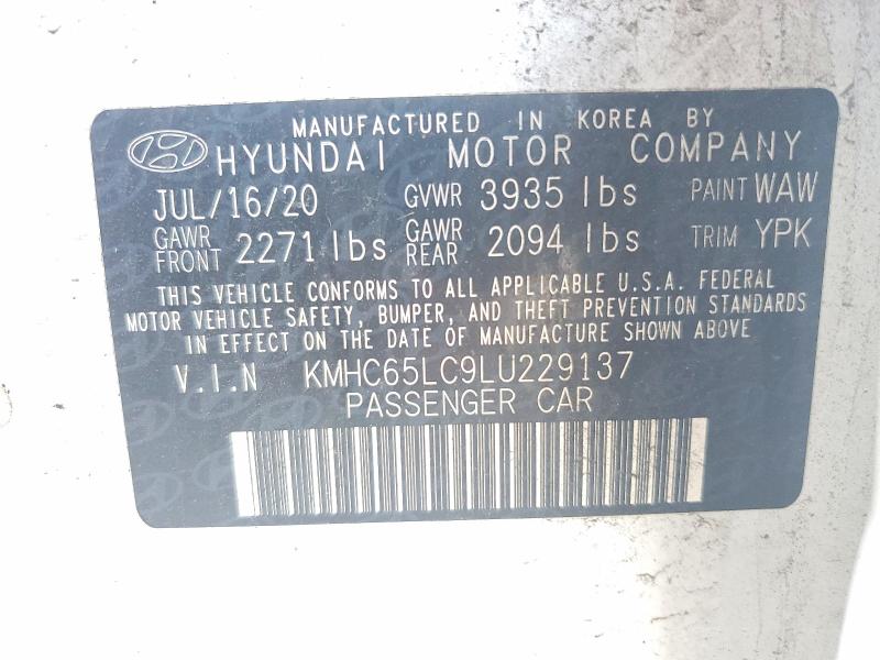 Aukcja sprzedaży 2020 Hyundai Ioniq, vin: KMHC65LC9LU229137, numer aukcji: 50221536