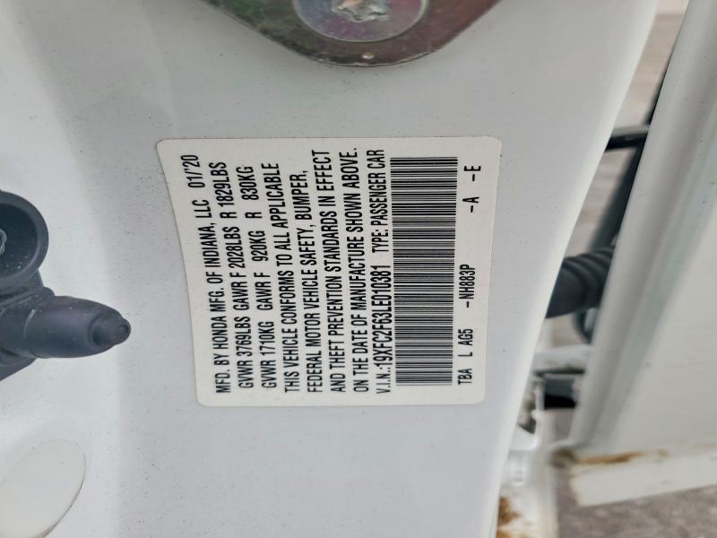 Продажа на аукционе авто 2020 Honda Civic, vin: 19XFC2F63LE010381, номер лота: 51092216