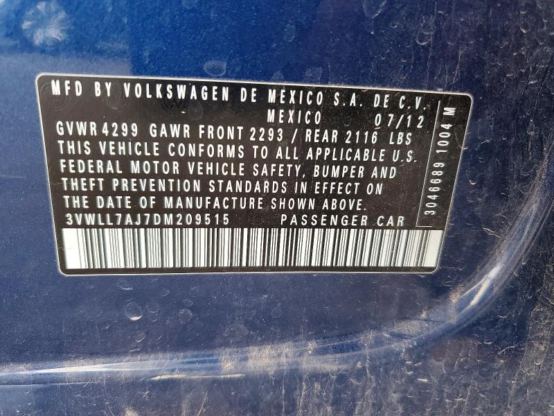 2013 Volkswagen Jetta მანქანა იყიდება აუქციონზე, vin: 3VWLL7AJ7DM209515, აუქციონის ნომერი: 51814556