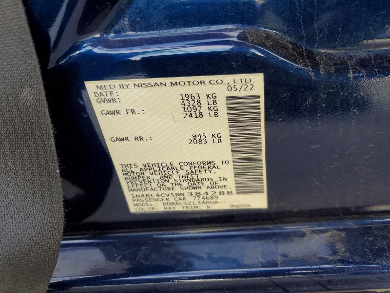 Продаж на аукціоні авто 2022 Nissan Altima, vin: 1N4BL4CV5NN384288, номер лоту: 49013466
