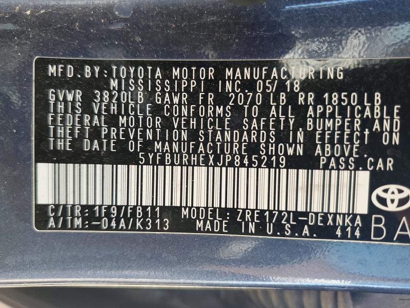 Продажа на аукционе авто 2018 Toyota Corolla, vin: 5YFBURHEXJP845219, номер лота: 50528496