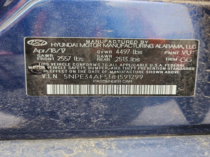 2017 Hyundai Sonata მანქანა იყიდება აუქციონზე, vin: 5NPE34AF5HH591299, აუქციონის ნომერი: 47188196