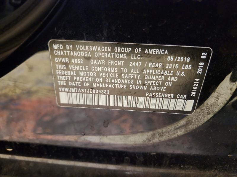 47633126 :رقم المزاد ، 1VWJM7A31JC039333 vin ، 2018 Volkswagen Passat مزاد بيع